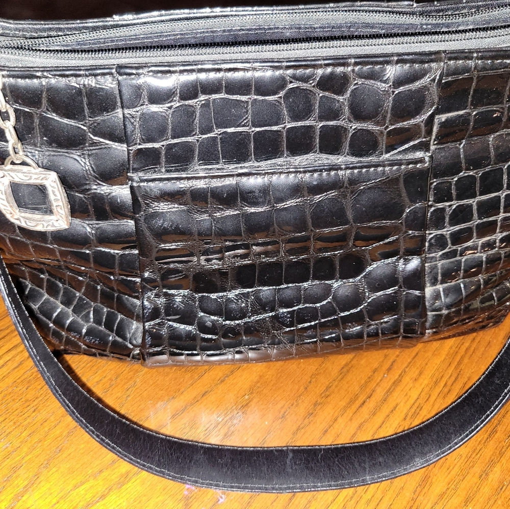 Brighton Elegant Black Patent Croc-Embossed Women's Bag, Authentic!